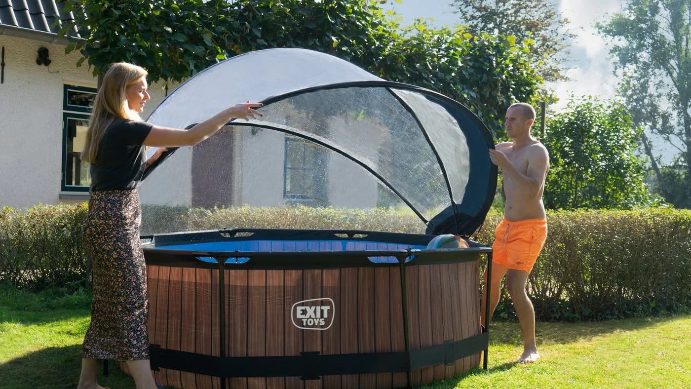 Framepool EXIT inkl. multifunktionaler Poolabdeckung und Sicherheitsleiter Braun