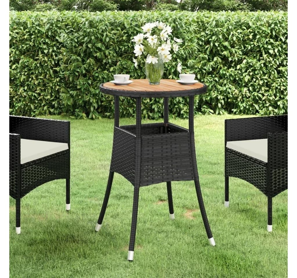 vidaXL Gartentisch Schwarz Poly Rattan Holz