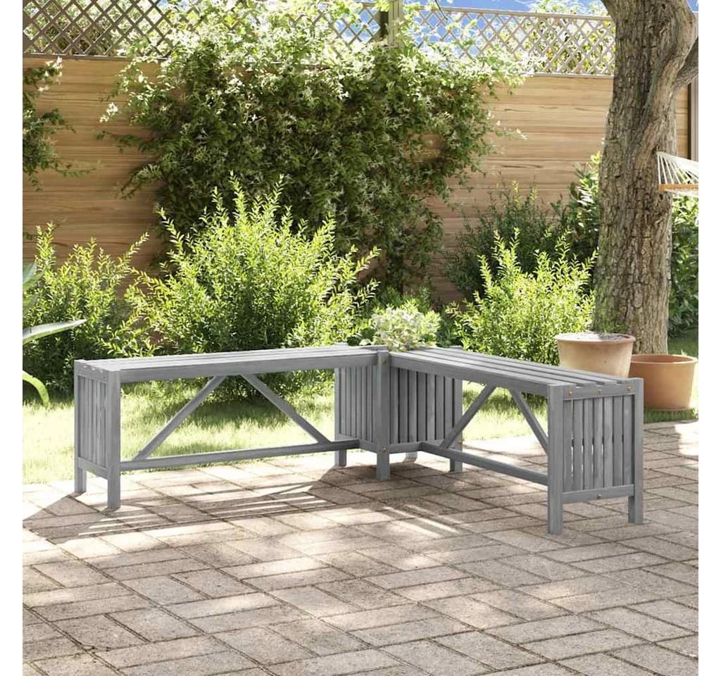 vidaXL Gartenbank mit Pflanzkübel Grau Massivholz