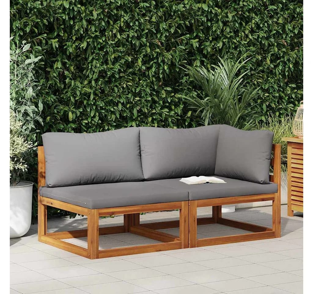 vidaXL Sofa-Set 2-tlg. mit dunkelgrauen Kissen Massivholz