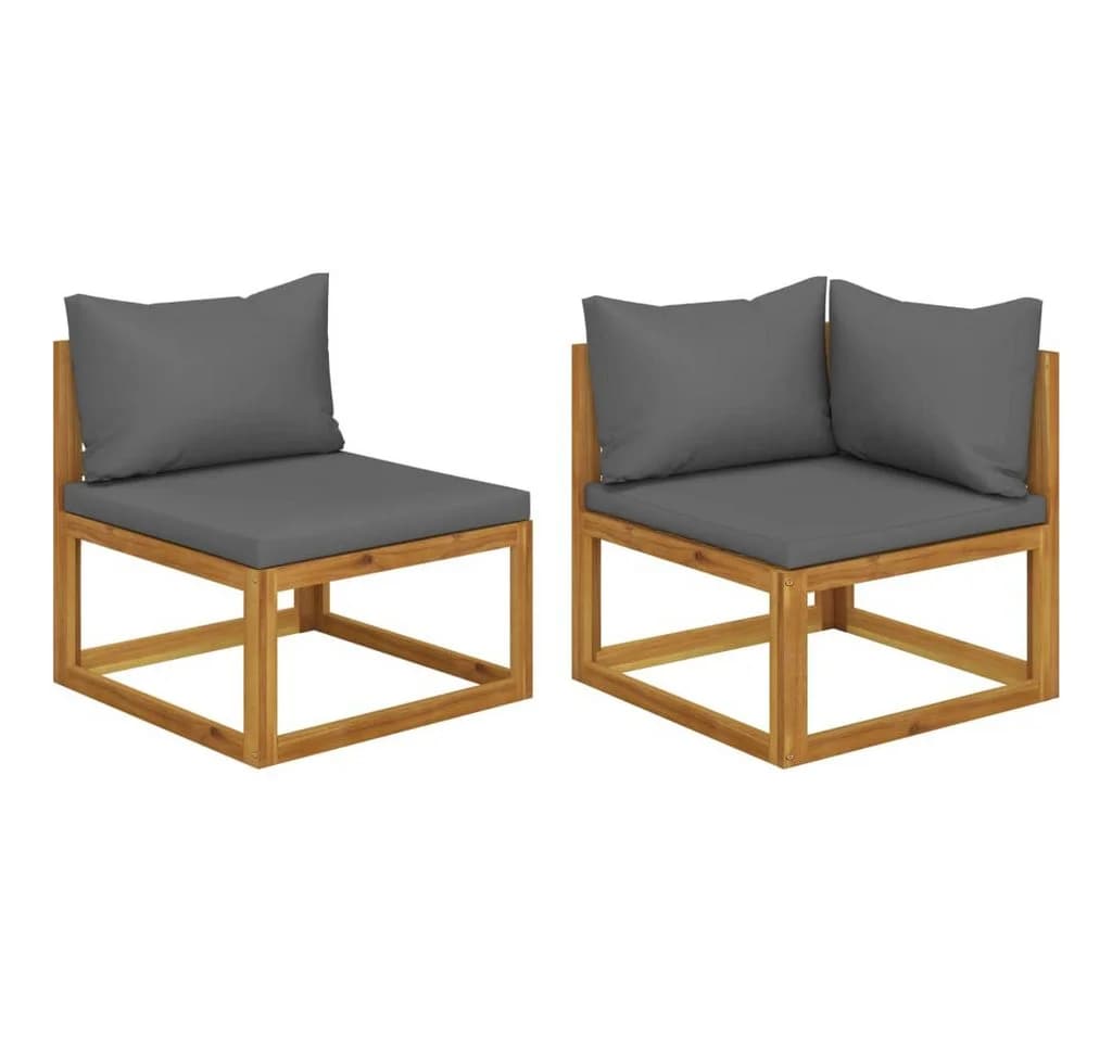vidaXL Sofa-Set 2-tlg. mit dunkelgrauen Kissen Massivholz - Bild 2