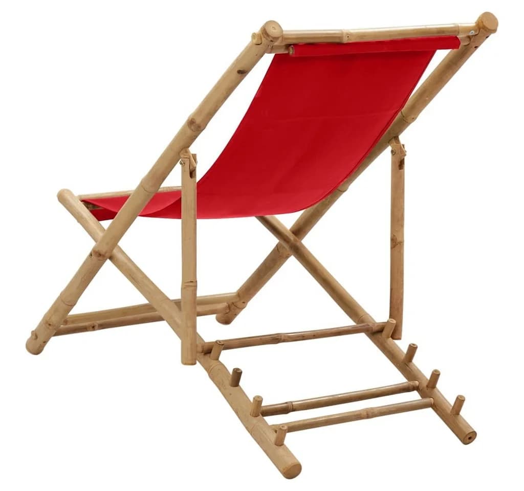 vidaXL Liegestuhl Bambus Canvas Rot Verstellbar Klappbar - Bild 4