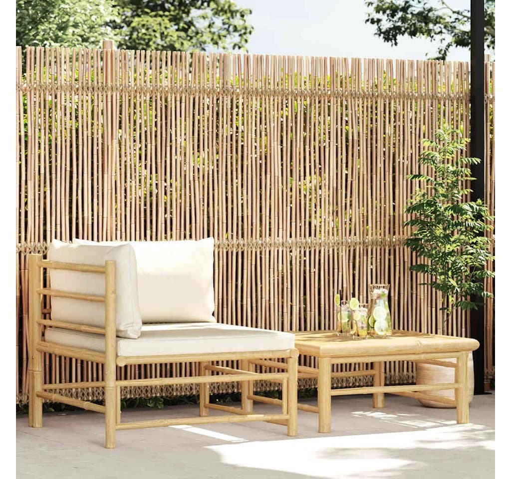 vidaXL Garten-Lounge-Set 2-tlg. Bambus Cremeweiß mit Kissen