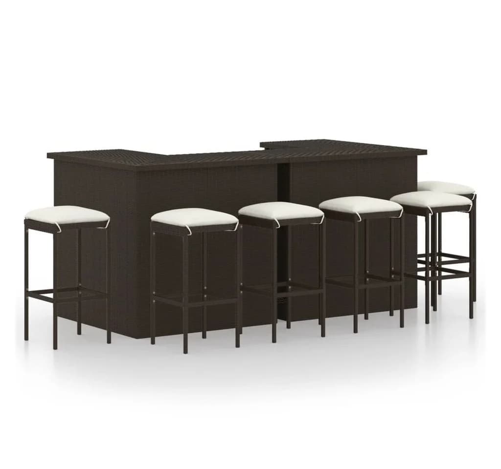 vidaXL Gartenbar-Set 8-tlg. mit Kissen Poly Rattan Braun - Bild 2