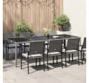 vidaXL Gartentisch Grau Poly Rattan Hartglas Bild 1