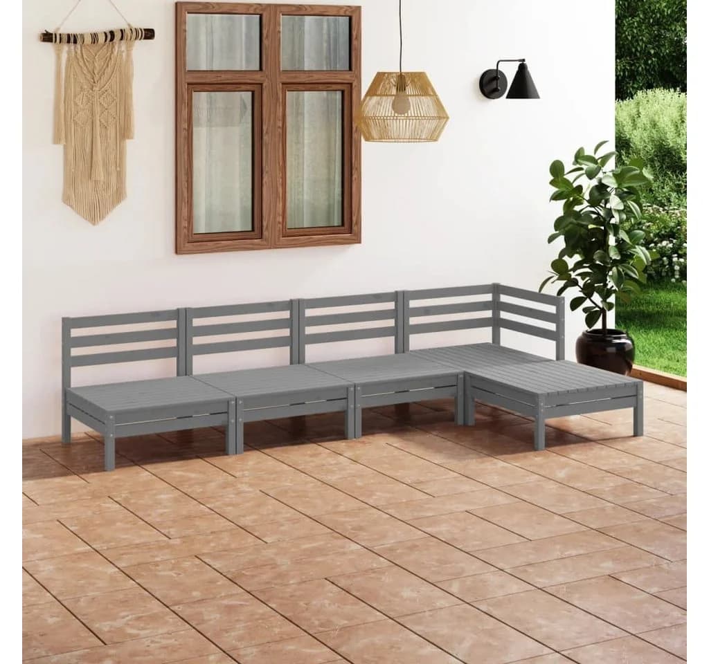 vidaXL Gartenlounge-Set 5-tlg. Grau Massivholz Kiefer