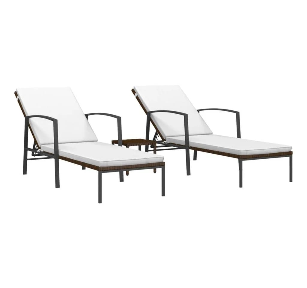 vidaXL Gartenliege-Set 2-tlg. mit Tisch Poly Rattan Braun - Bild 2