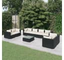 vidaXL Gartenlounge-Set 9-tlg. Schwarz Poly Rattan mit Kissen Bild 1