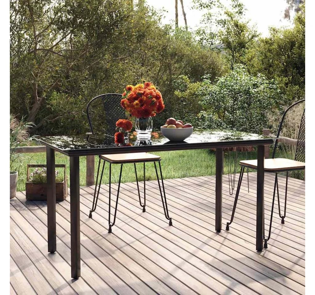 vidaXL Gartentisch Schwarz 200x100x74 cm Stahl Hartglas