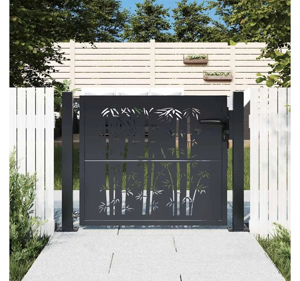 vidaXL Gartentor Anthrazit Stahl Bambus-Design