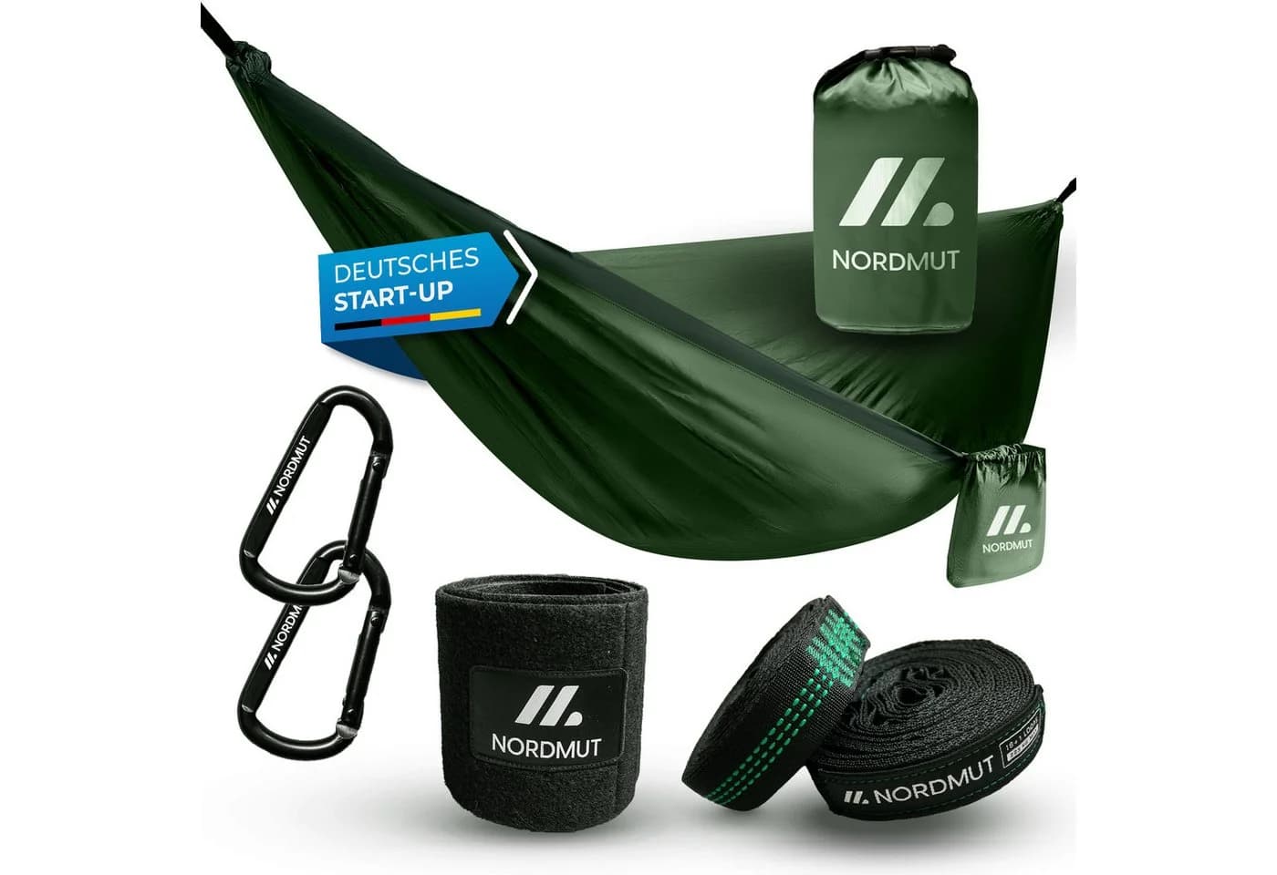 Nordmut Hängematte Outdoor Ultraleicht Grün mit Befestigungs-Set - Bild 2