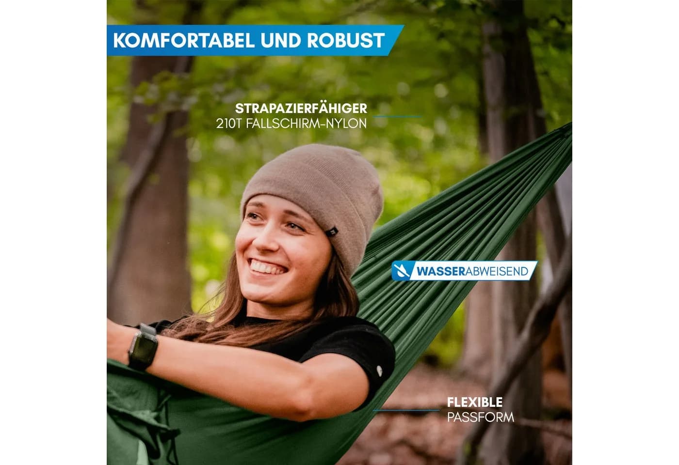 Nordmut Hängematte Outdoor Ultraleicht Grün mit Befestigungs-Set - Bild 3