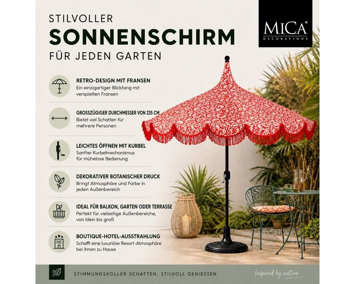 Mica Decorations Sonnenschirm Kelly Rot mit Tasche