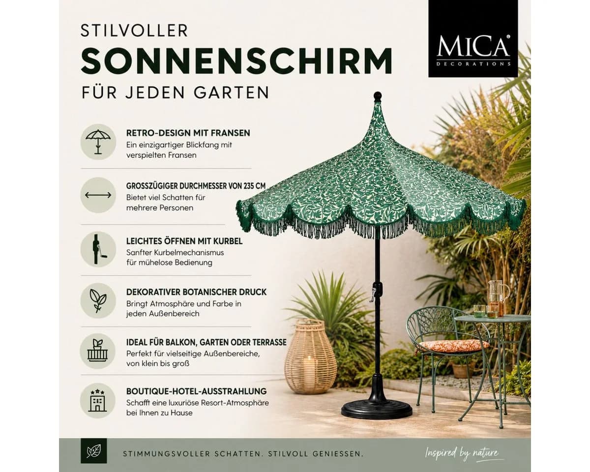 Mica Decorations Sonnenschirm Kelly Dunkelgrün mit Tasche