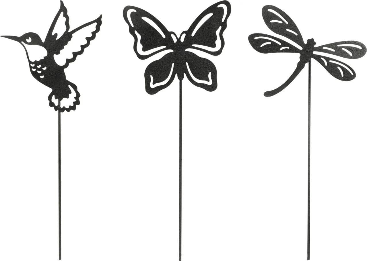 Mica Decorations Gartenstecker Eisen Schwarz Vogel Schmetterling Libelle