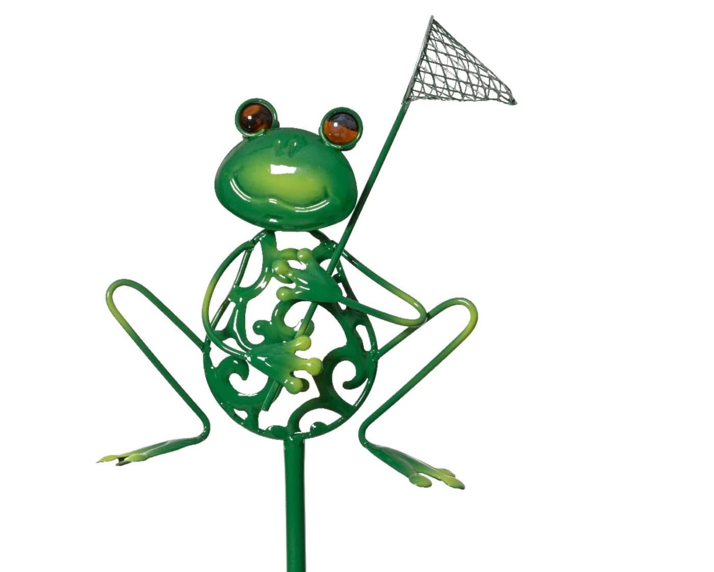 Decoris Dekofigur Frosch mit Kescher 91cm Metall Grün - Bild 2