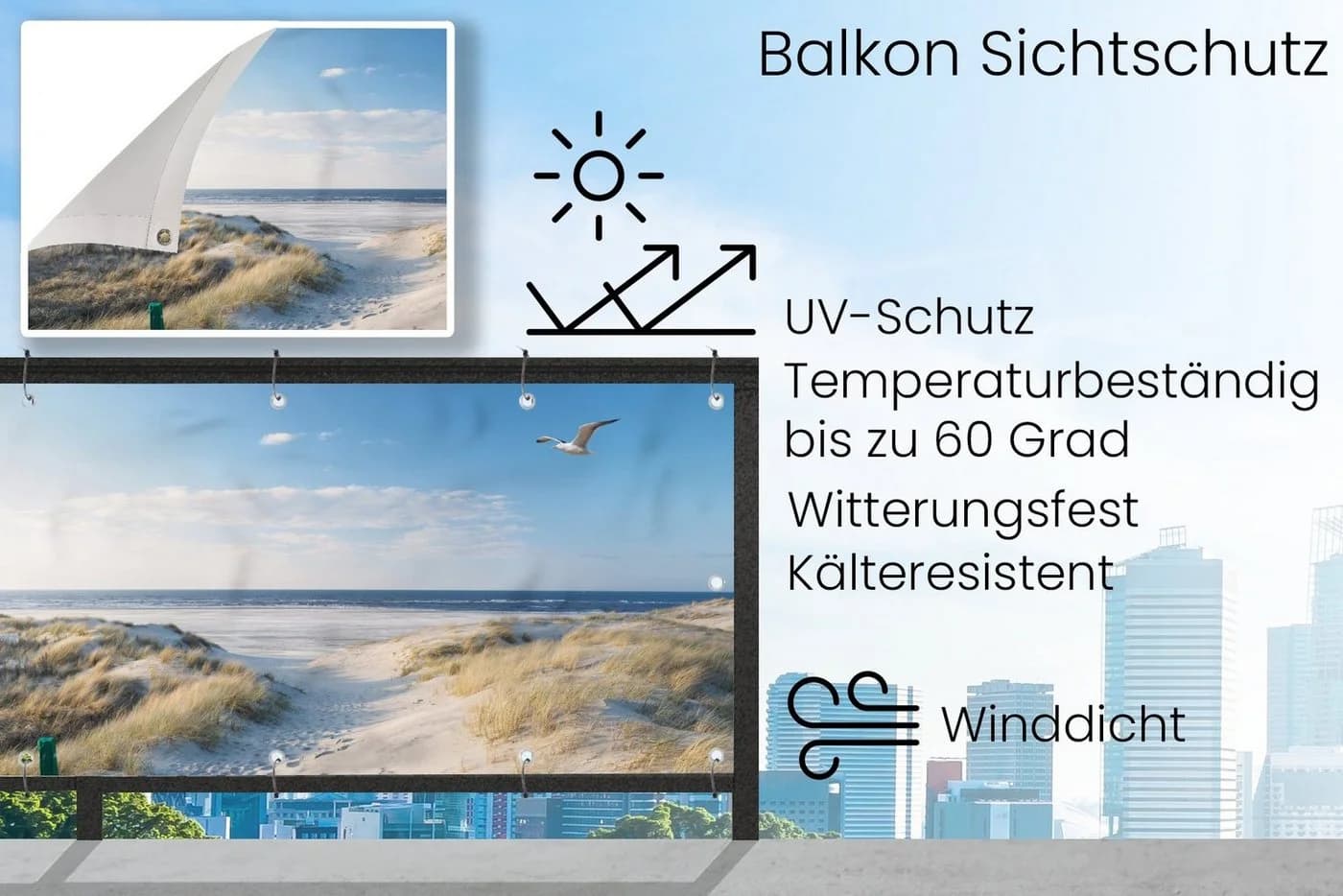 MuchoWow Balkonsichtschutz Düne Möwe PVC 90x200 cm - Bild 3