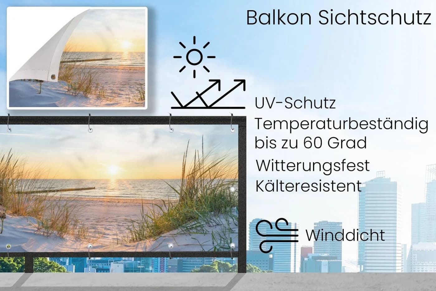 MuchoWow Balkonsichtschutz Strand Design PVC Windschutz - Bild 3