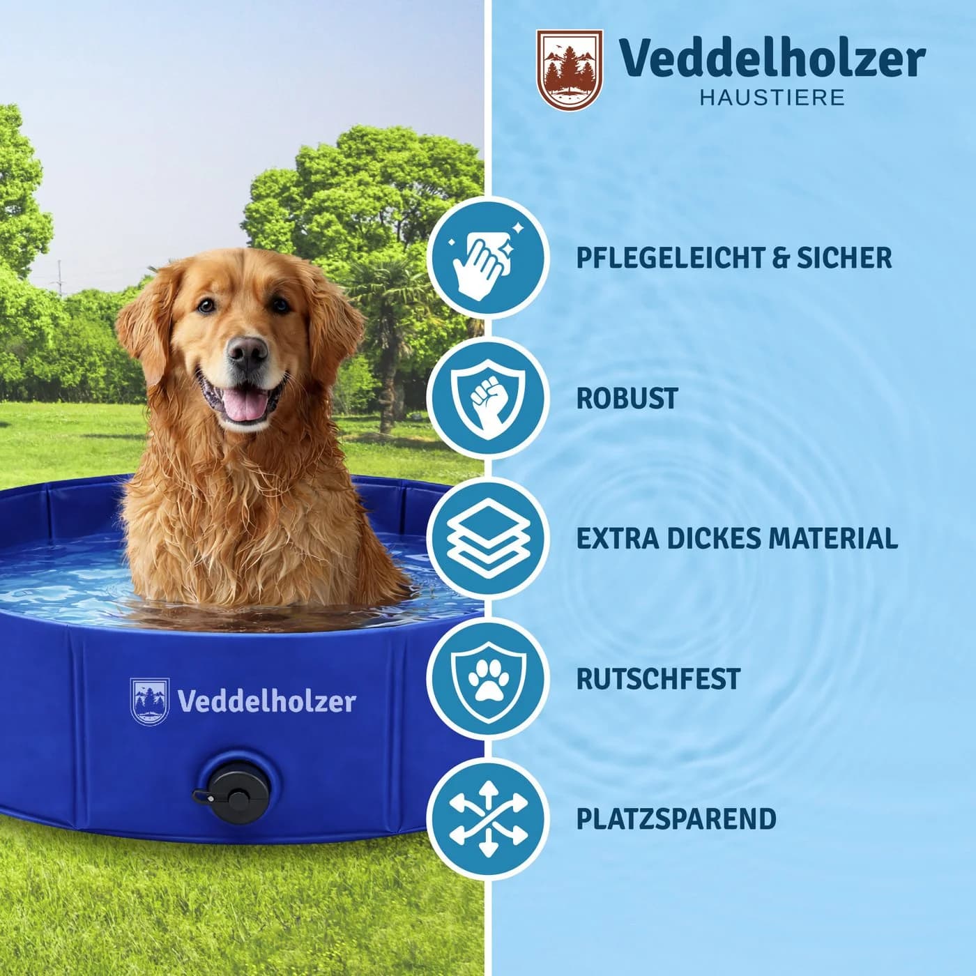 Veddelholzer Faltbarer Hundepool Blau Rutschfest