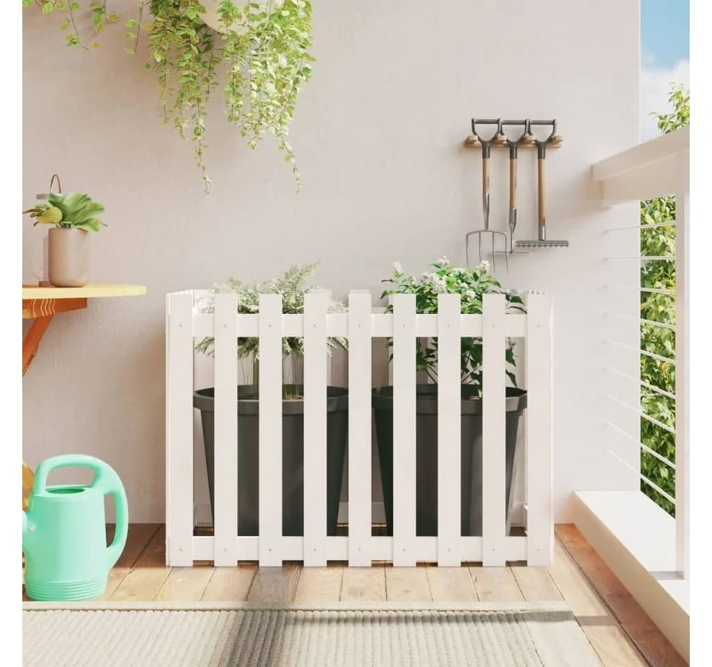 vidaXL Hochbeet Lattenzaun-Design Weiß Massivholz Kiefer