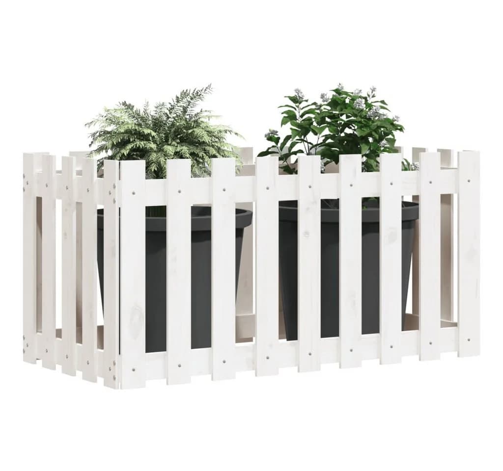 vidaXL Hochbeet Lattenzaun-Design Weiß Massivholz Kiefer - Bild 3