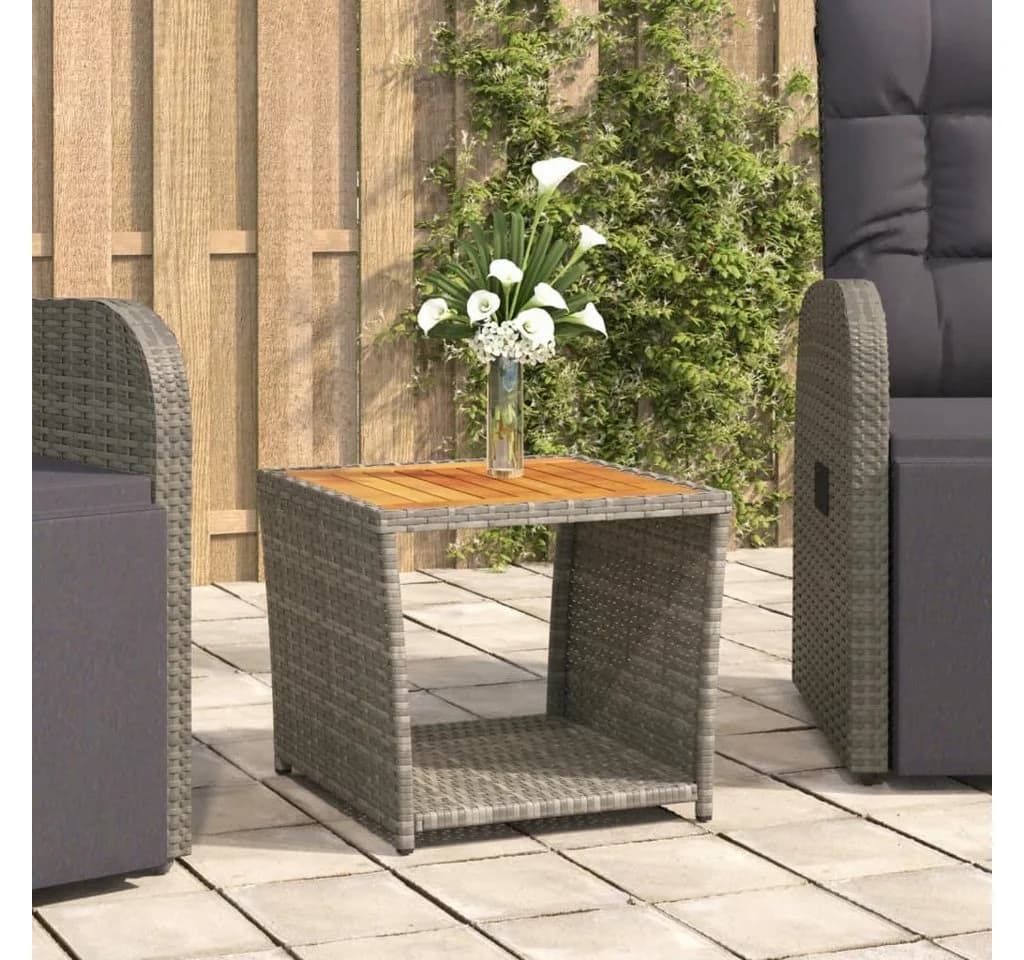vidaXL Gartentisch Grau Poly Rattan & Massivholz