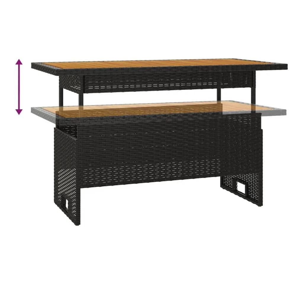 vidaXL Gartentisch Schwarz 100x50x43/63 cm Akazienholz & Poly Rattan - Bild 5