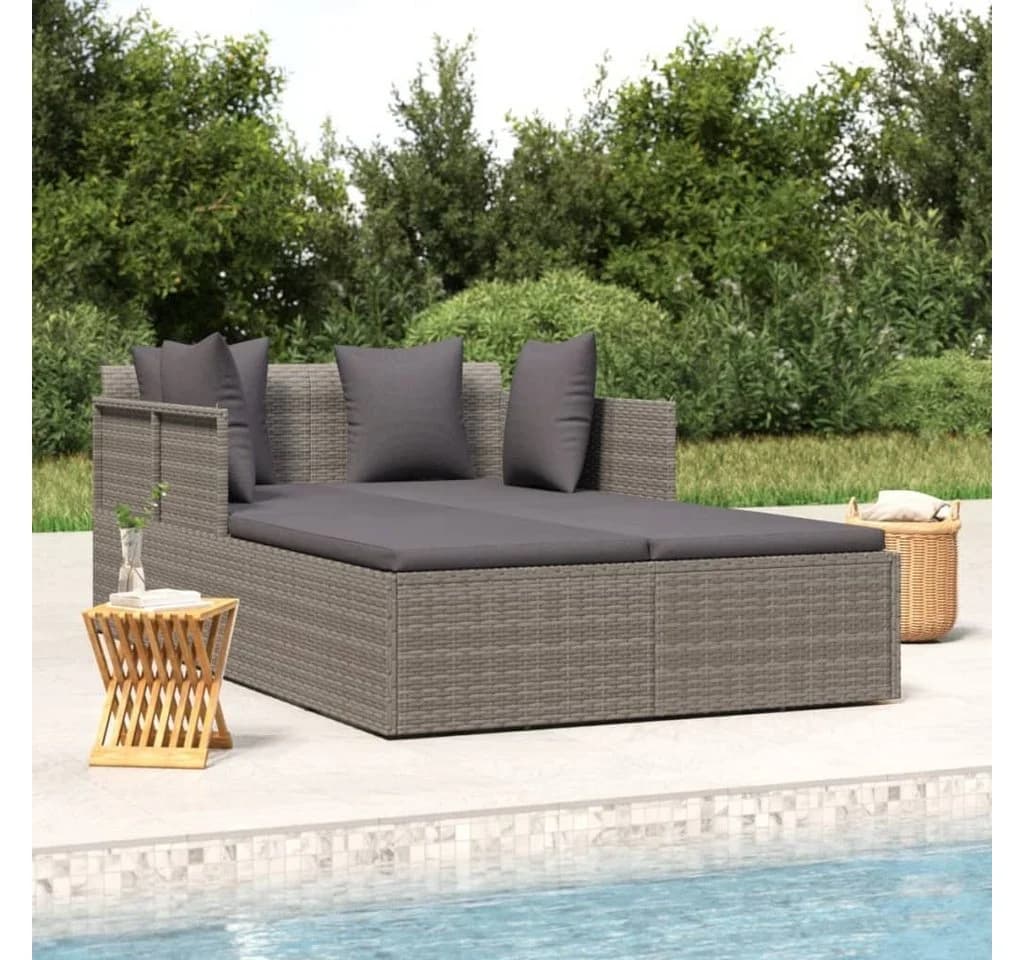 vidaXL Gartenliege Sonnenliege Grau Poly Rattan