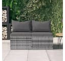 vidaXL Loungesofa Garten-Mittelsofas mit Kissen 2 Stk. Grau Poly Rattan Bild 1