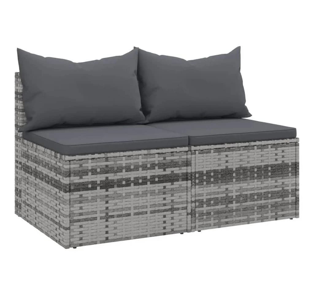 vidaXL Loungesofa Garten-Mittelsofas mit Kissen 2 Stk. Grau Poly Rattan - Bild 2