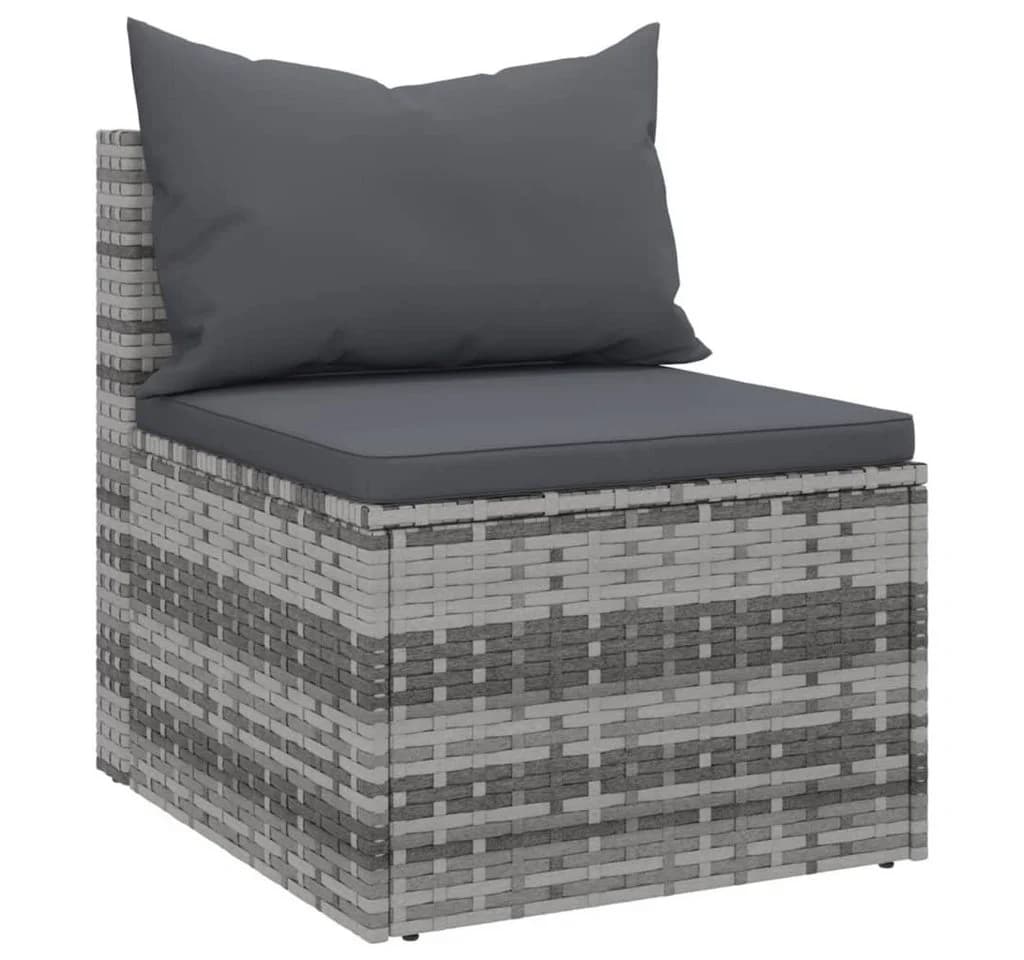 vidaXL Loungesofa Garten-Mittelsofas mit Kissen 2 Stk. Grau Poly Rattan - Bild 3