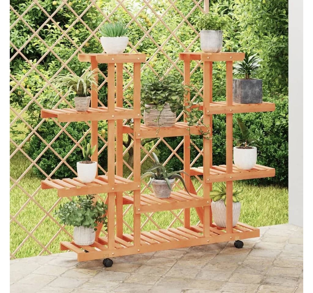 vidaXL Blumenständer mit Rollen 110x25x115 cm Massivholz Tanne