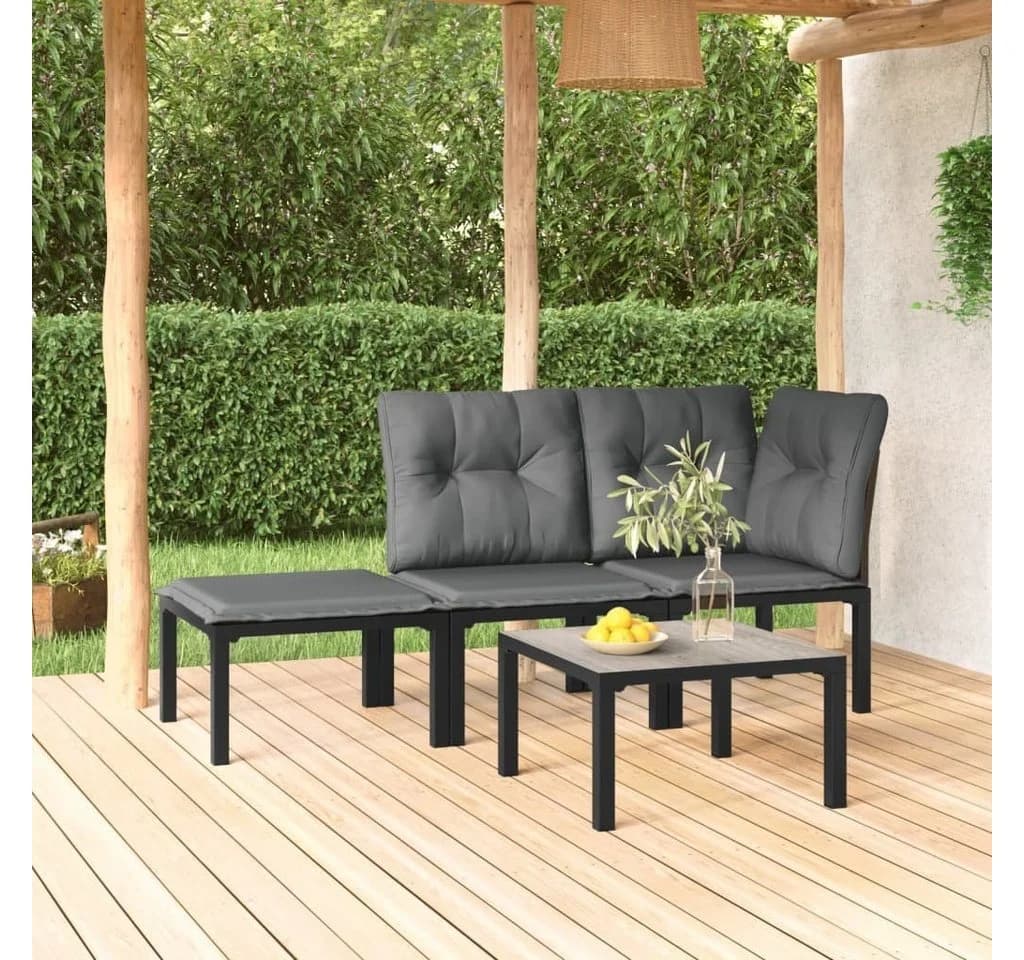 vidaXL Gartenlounge-Set 4-tlg. Schwarz/Grau Poly Rattan