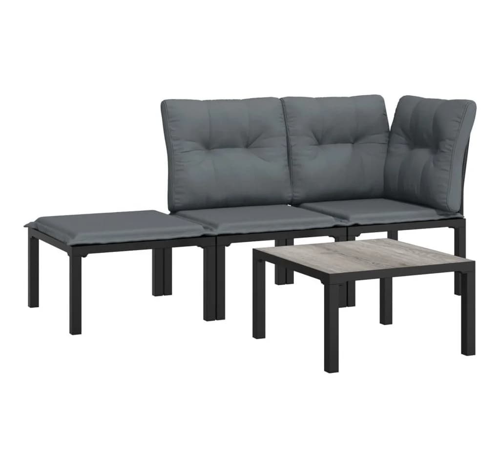 vidaXL Gartenlounge-Set 4-tlg. Schwarz/Grau Poly Rattan - Bild 2
