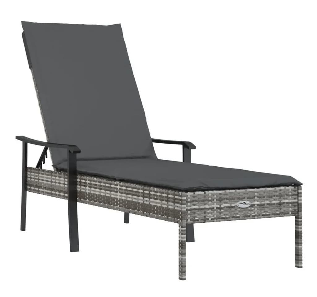 vidaXL Sonnenliege Grau Poly Rattan mit verstellbarer Rückenlehne - Bild 2