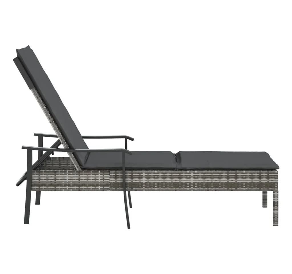 vidaXL Sonnenliege Grau Poly Rattan mit verstellbarer Rückenlehne - Bild 4