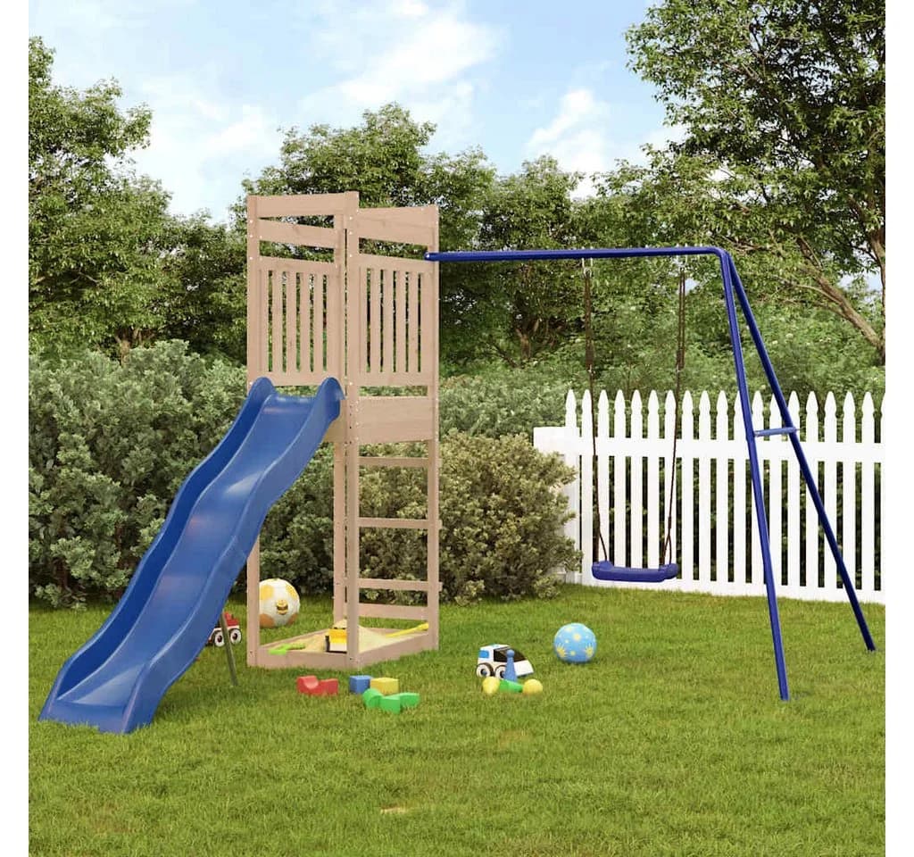 vidaXL Spielturm aus Massivholz Kiefer mit Rutsche und Schaukel
