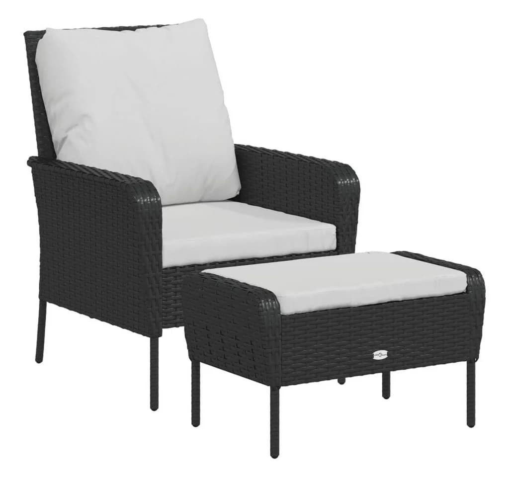 vidaXL Gartenstuhl mit Fußhocker Schwarz Poly Rattan - Bild 2