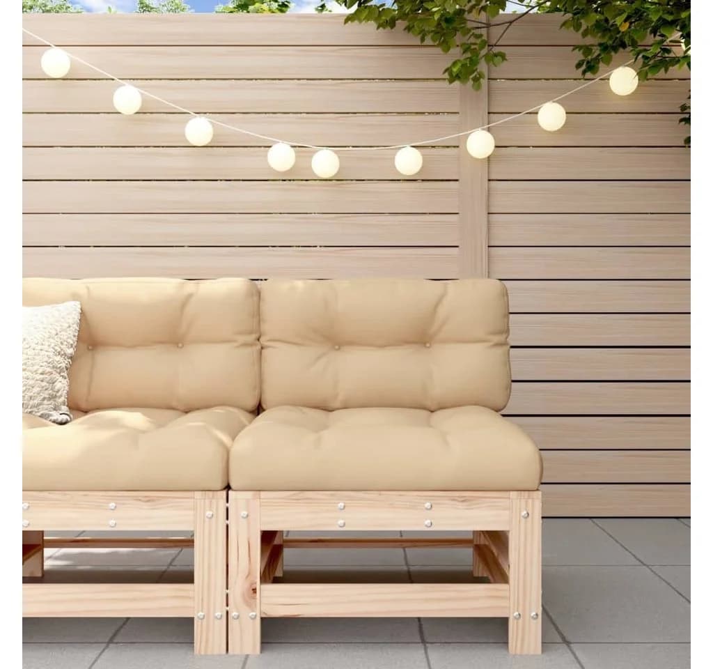 vidaXL Mittelsofa mit Kissen Massivholz Kiefer Beige