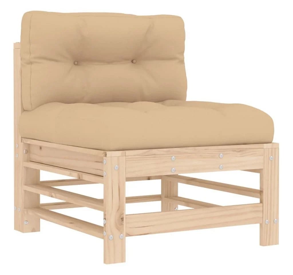 vidaXL Mittelsofa mit Kissen Massivholz Kiefer Beige - Bild 2