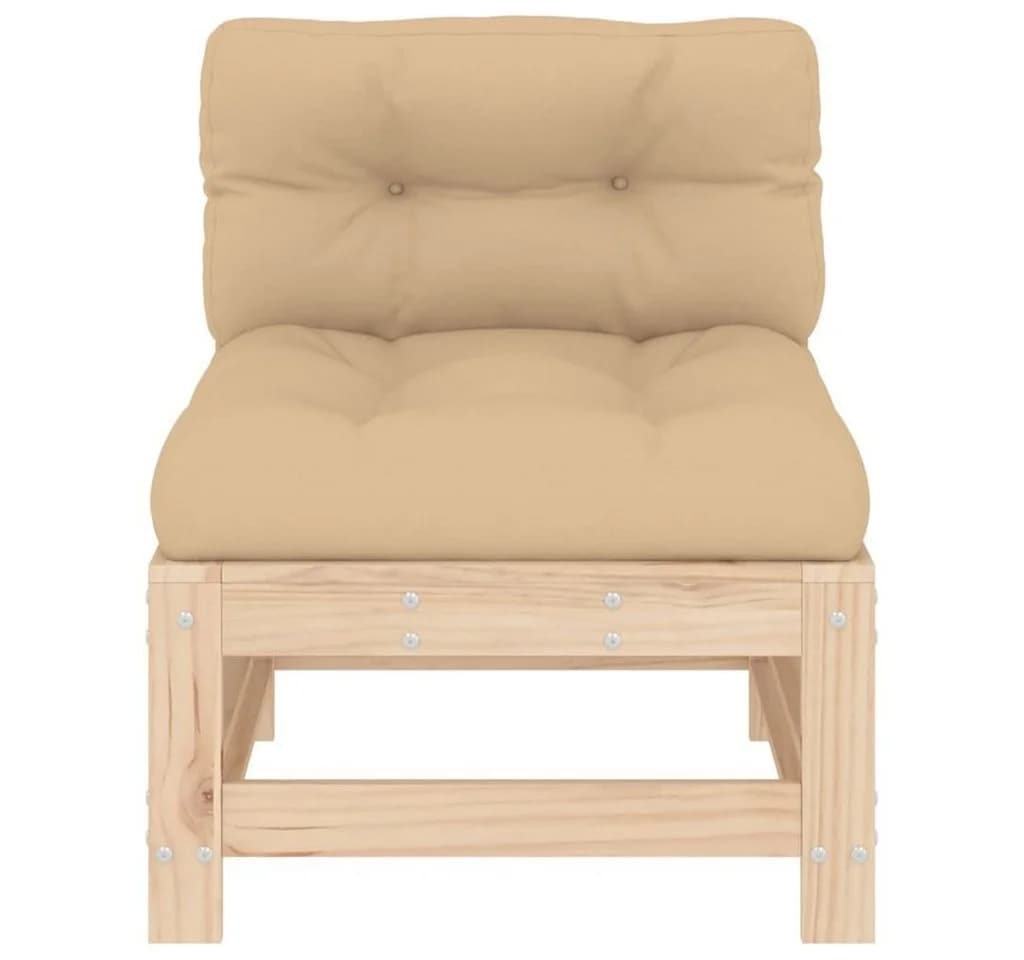 vidaXL Mittelsofa mit Kissen Massivholz Kiefer Beige - Bild 3