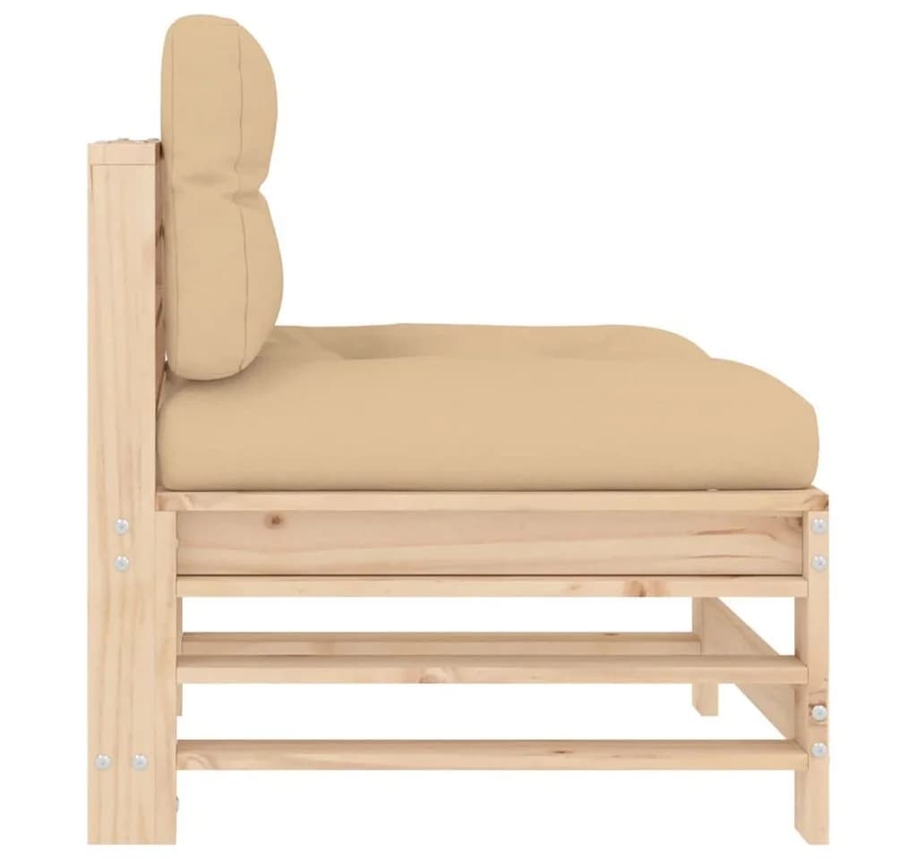 vidaXL Mittelsofa mit Kissen Massivholz Kiefer Beige - Bild 4