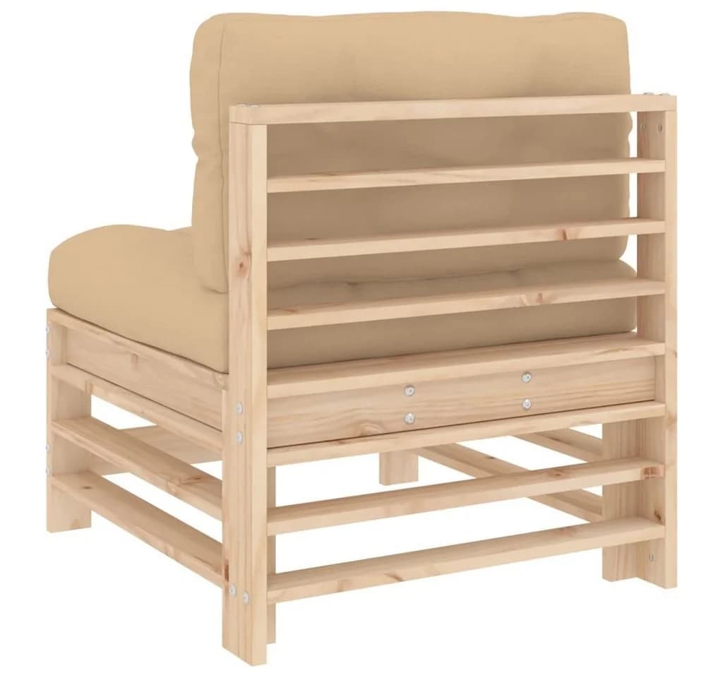 vidaXL Mittelsofa mit Kissen Massivholz Kiefer Beige - Bild 5