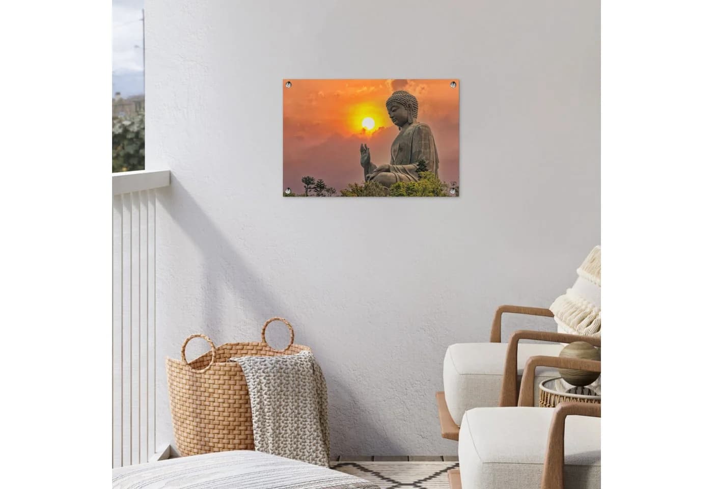 OnlyWow Gartenposter Buddha Sonnenuntergang PVC