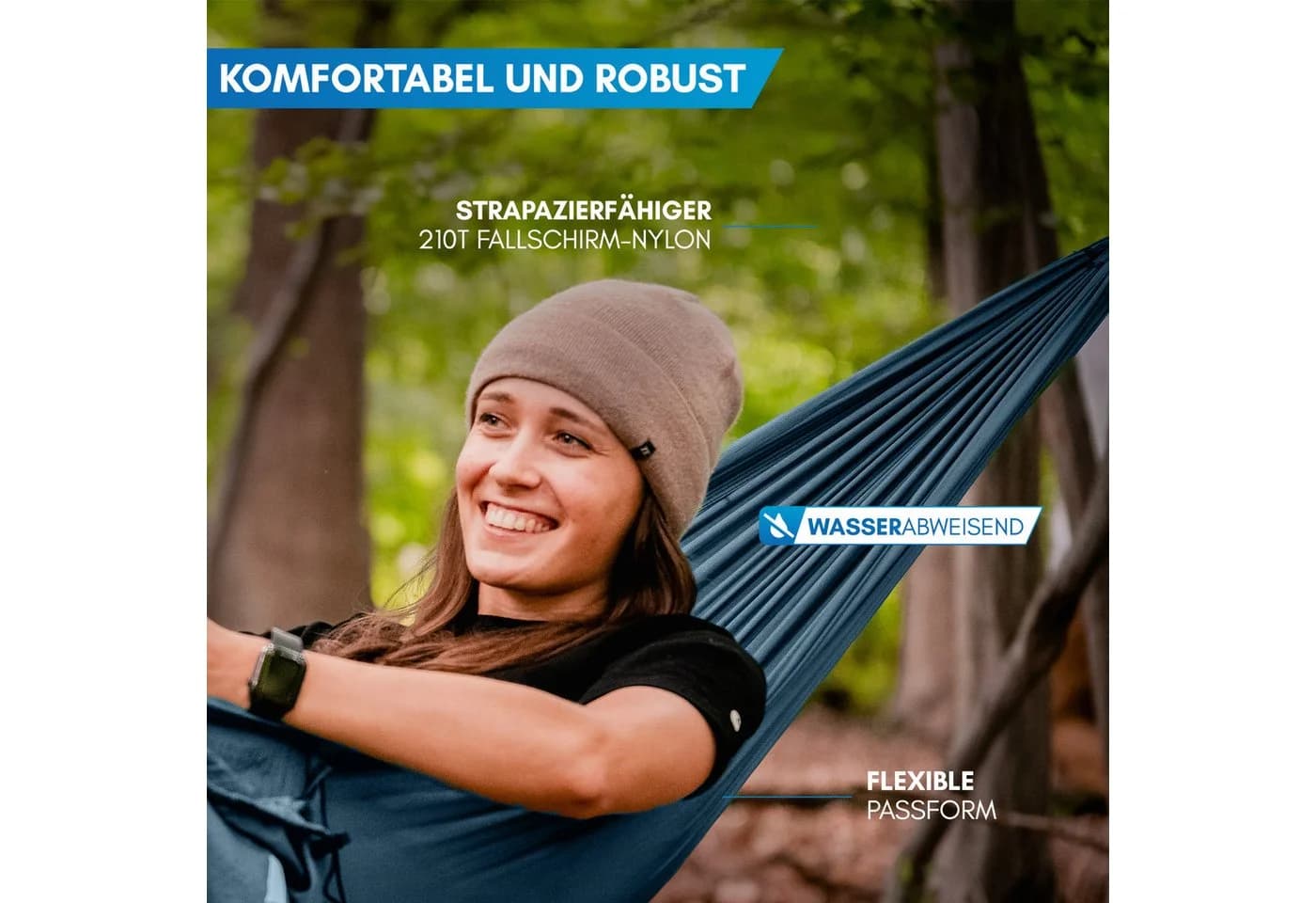 Nordmut Hängematte Outdoor Ultraleicht Blau mit Befestigungs-Set - Bild 3