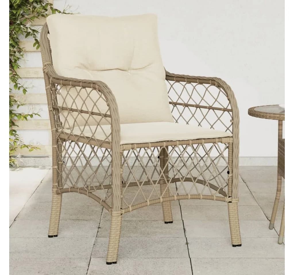 vidaXL Gartenstuhl-Set 2-tlg. Beige Poly Rattan mit Kissen