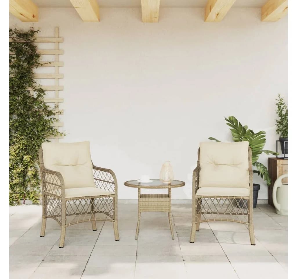 vidaXL Gartenstuhl-Set 2-tlg. Beige Poly Rattan mit Kissen - Bild 3