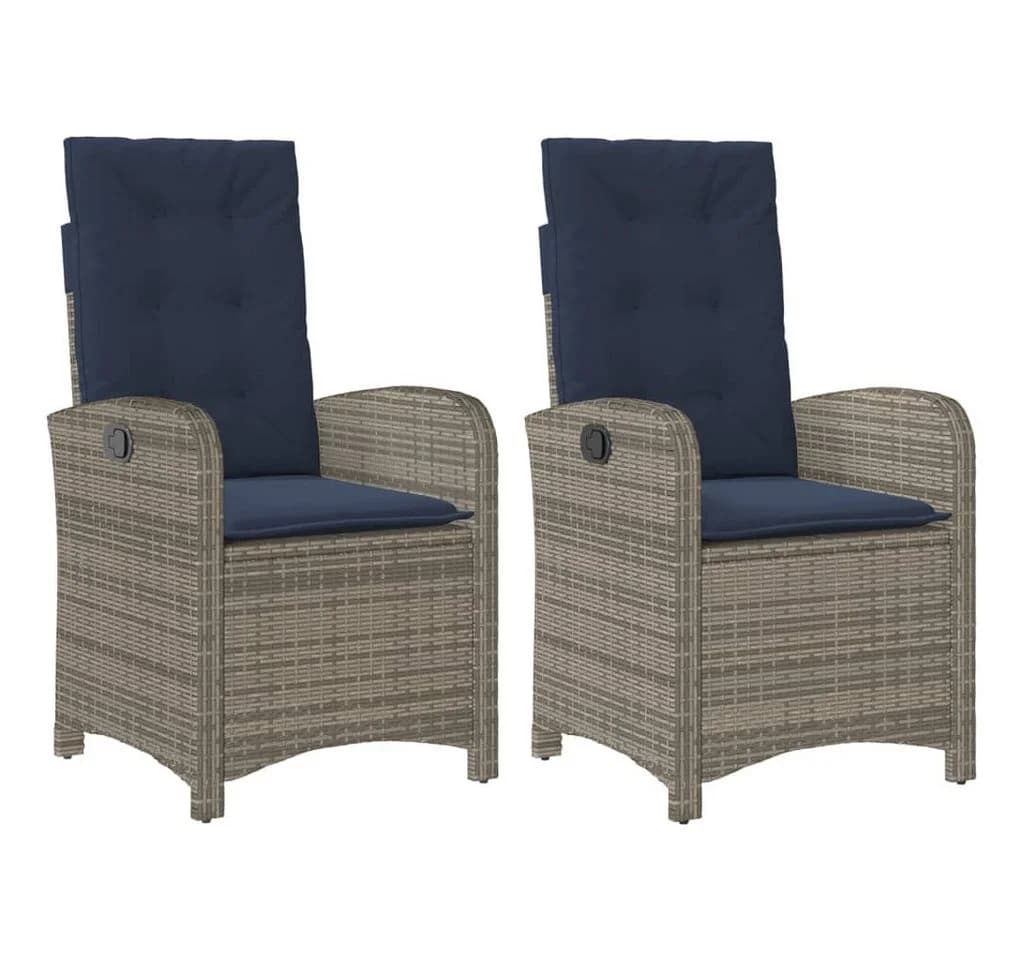 vidaXL Gartenstuhl 2er-Set Grau mit Kissen Verstellbar Poly Rattan - Bild 2