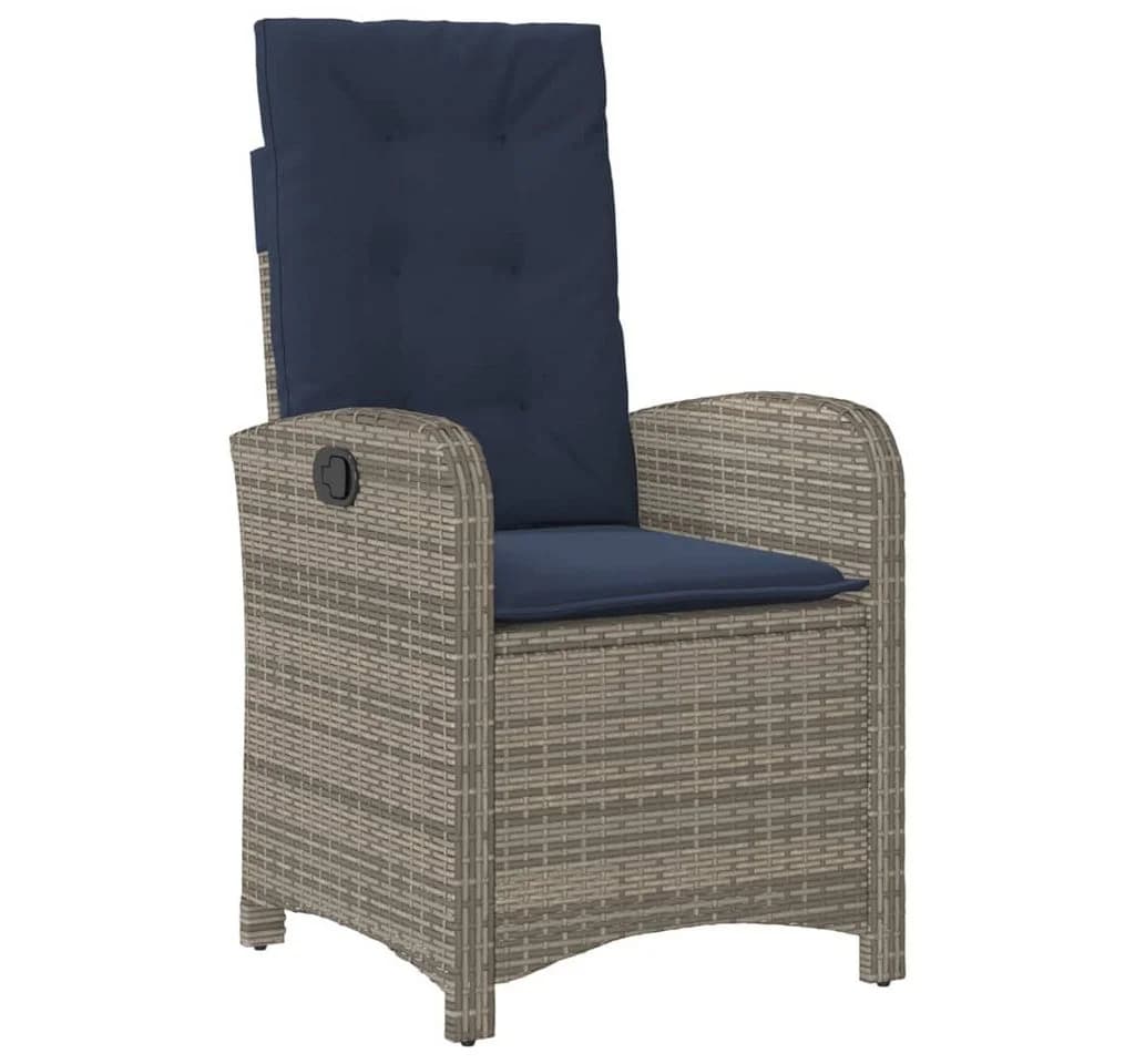vidaXL Gartenstuhl 2er-Set Grau mit Kissen Verstellbar Poly Rattan - Bild 4