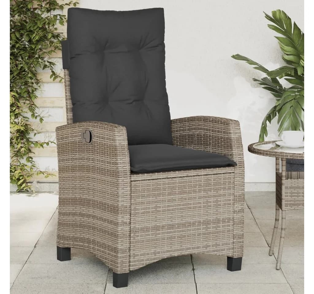 vidaXL Gartensessel Grau Verstellbar mit Kissen Poly Rattan